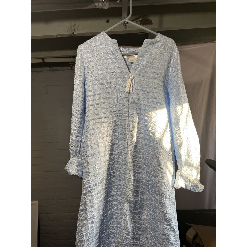Diamond Tea Zip Caftan Robe Gown Housecoat Crinkle Fabric Large Long Baby Blue S
